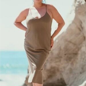 OZMA Bias Slip Dress, Regen Silk Noil, color Laurel size XS